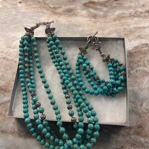 Turquoise Beaded Necklace and Bracelet Set